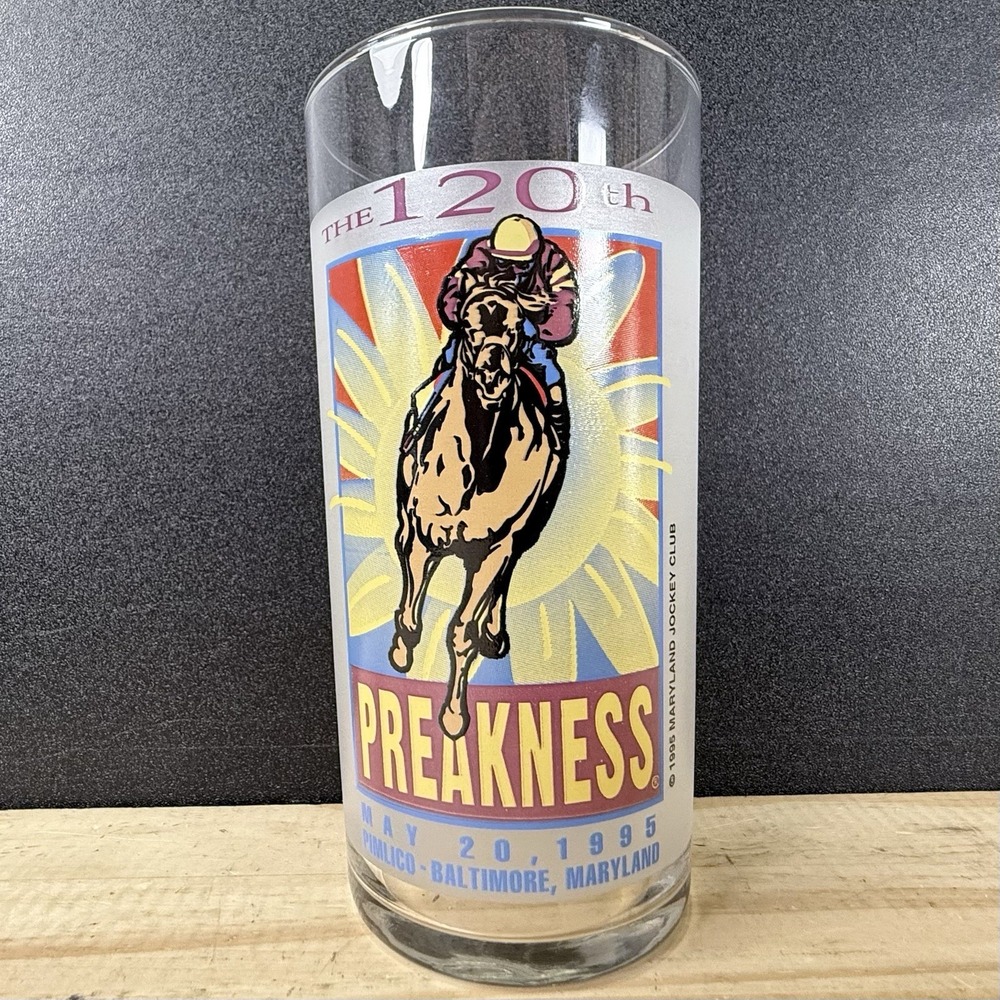 PREAKNESS Pimlico 120st Horse Racing Souvenir Glass 1995